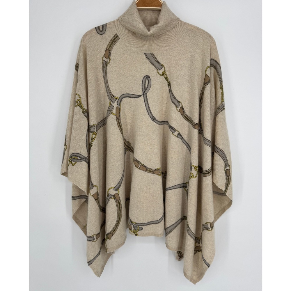 J.McLaughlin 100% Cashmere Poncho Sweater One Size Tan Equestrian Old Money Luxe
